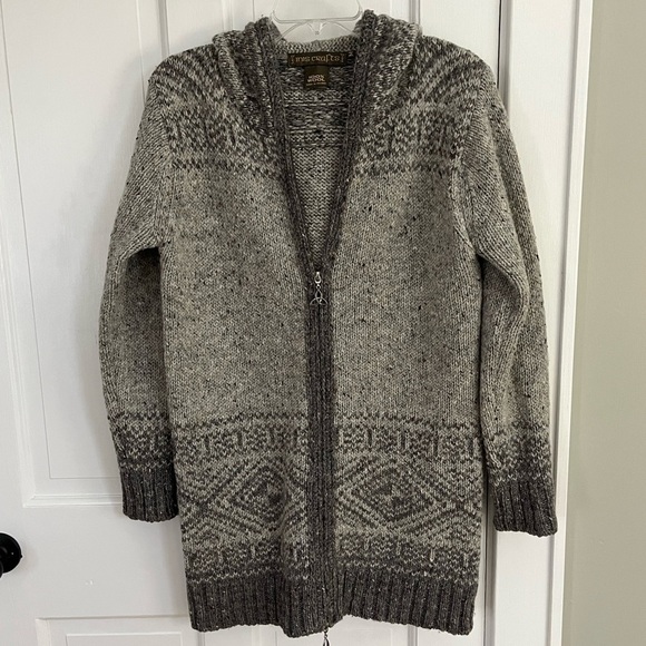 Inis Crafts 100% Wool Irish Knit Hooded Zipper Sweater Grey Tweed Women M - Picture 1 of 16
